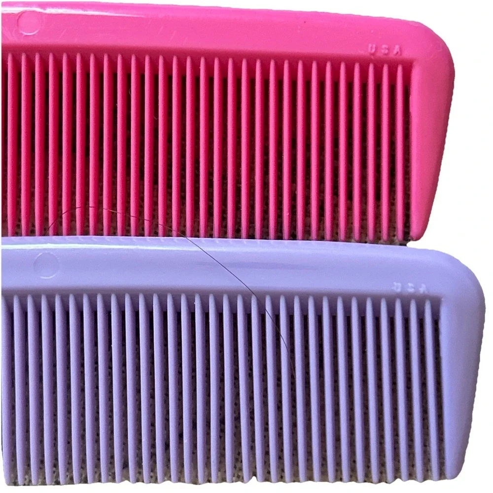 Vintage Fine Tooth Styling Hair Comb Rat Tail Plastic Pink Purple‎ USA Lot Of 2